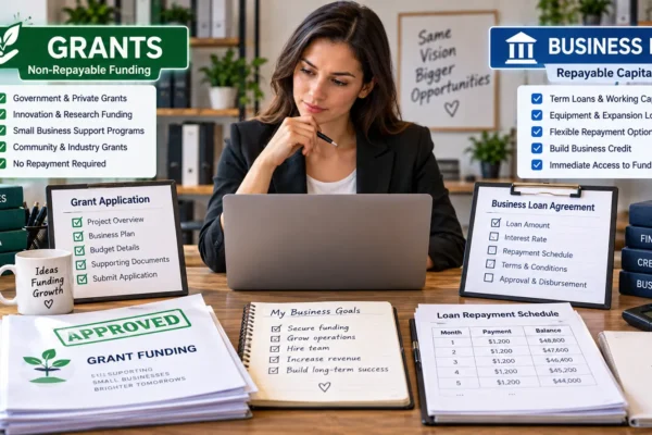 Business grant vs business loan funding options compared side by side