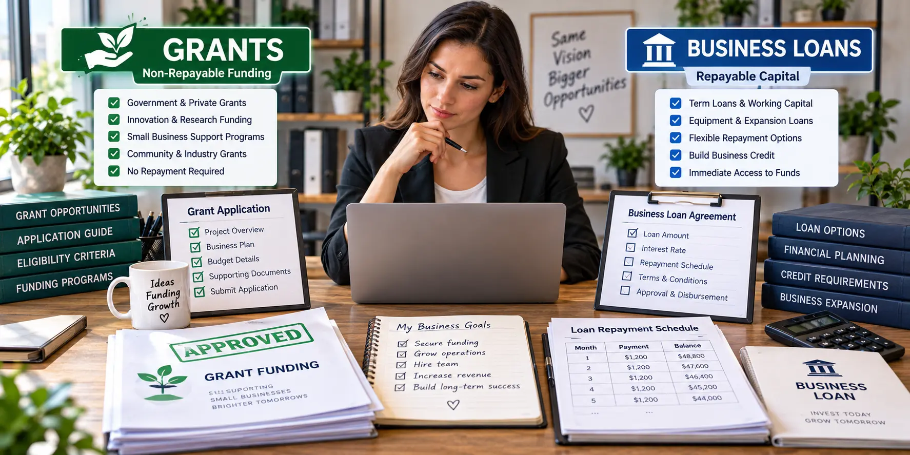 Business grant vs business loan funding options compared side by side