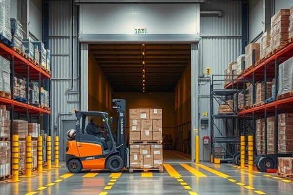 Freezer door for forklift traffic in a cold-storage warehouse