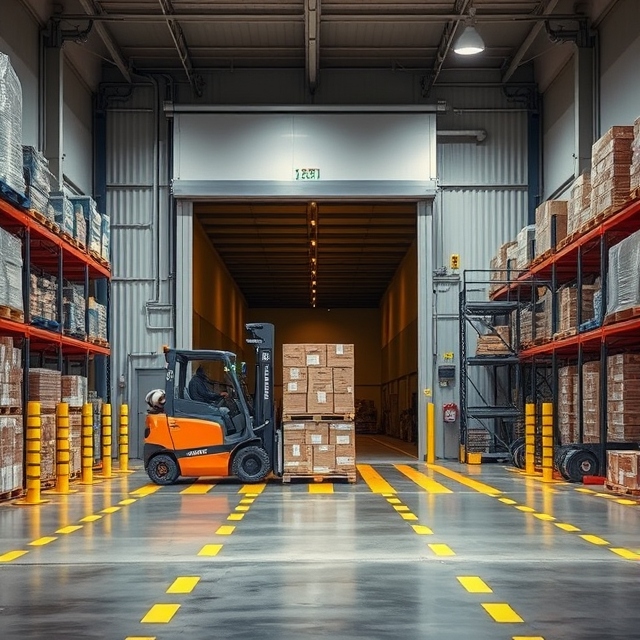 Freezer door for forklift traffic in a cold-storage warehouse